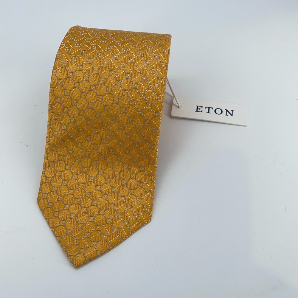 Eton Tie Mens One‎ Size Yellow Patterned Luxury Classic Professional Necktie NWT